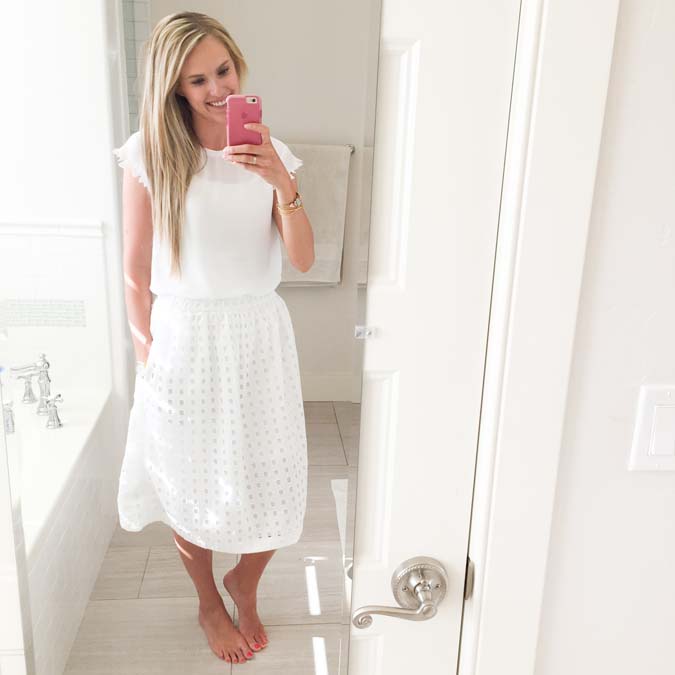 white eyelet midi skirt