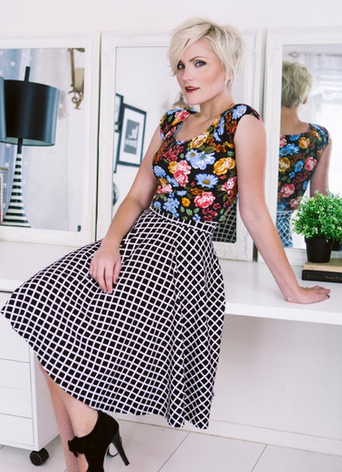 checkered a-line midi skirt