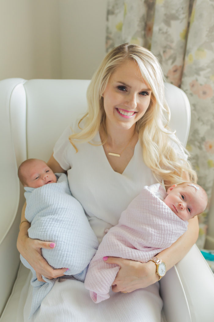 About Top Utah Lifestyle and Infertility Blog, A Slice of Style: image of a woman holding her newborn twins