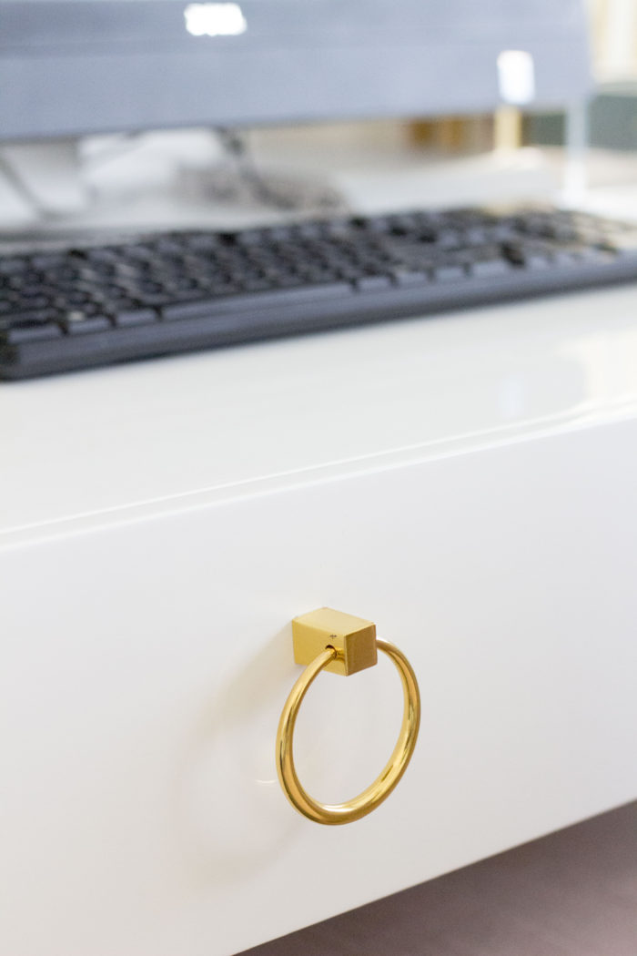 white and gold desk