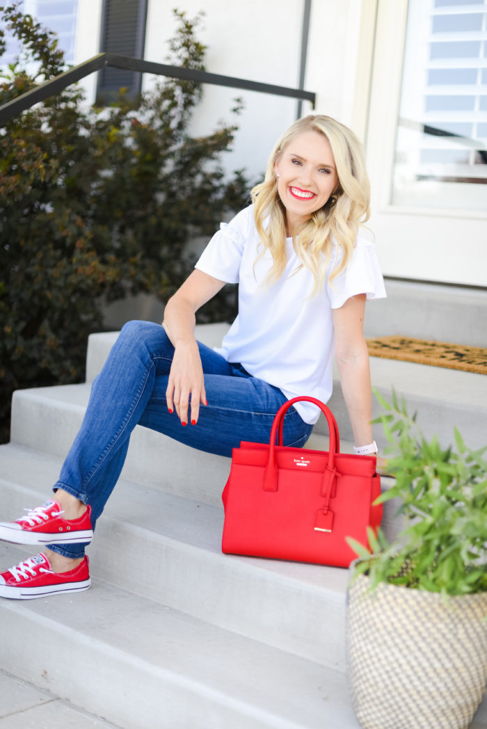 white ruffle sleeve tee shirt