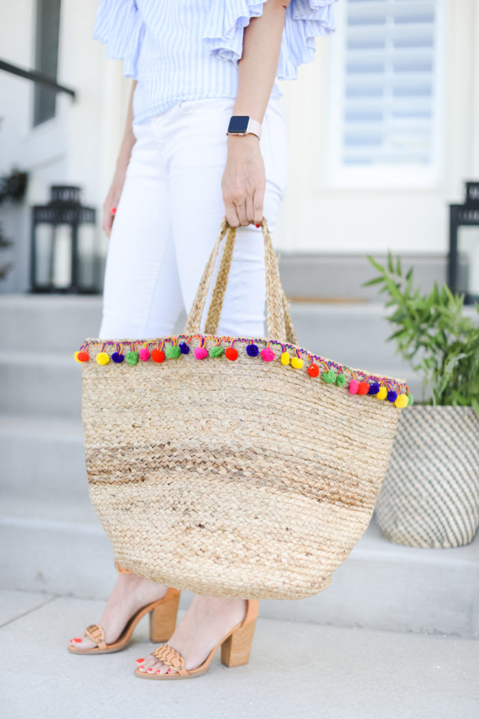 nordstrom large pom pom straw beach tote 2