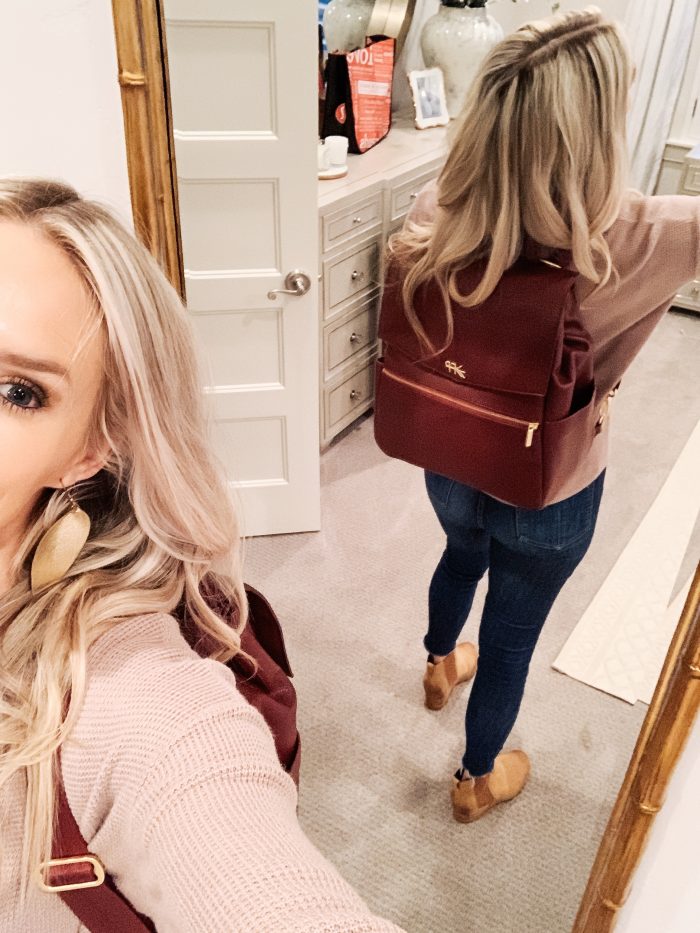 Best Labor Day Sales 2019 by popular Utah fashion blog: image of a woman wearing the birch Freshly Picked diaper bag.