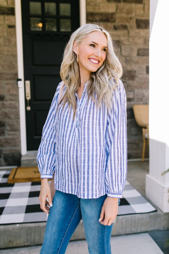 Affordable Women's Fashion featured by top US life and style blog A Slice of Style; Image of a woman wearing a striped top, jeans and wedges from Walmart.