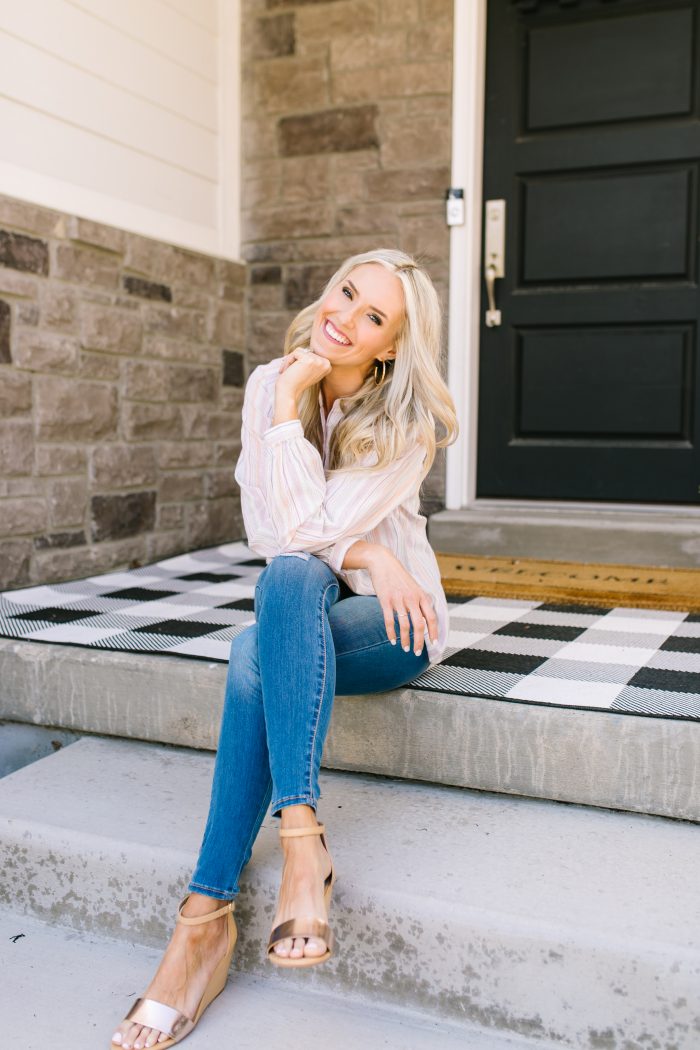 Affordable Women's Fashion featured by top US life and style blog A Slice of Style; Image of a woman wearing a striped top, jeans and wedges from Walmart.