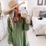 Affordable Walmart fashion favorites featured by top US fashion blog, A Slice of Style: image of a woman wearing a Time and Tru olive midi dress and leopard mules available at Walmart