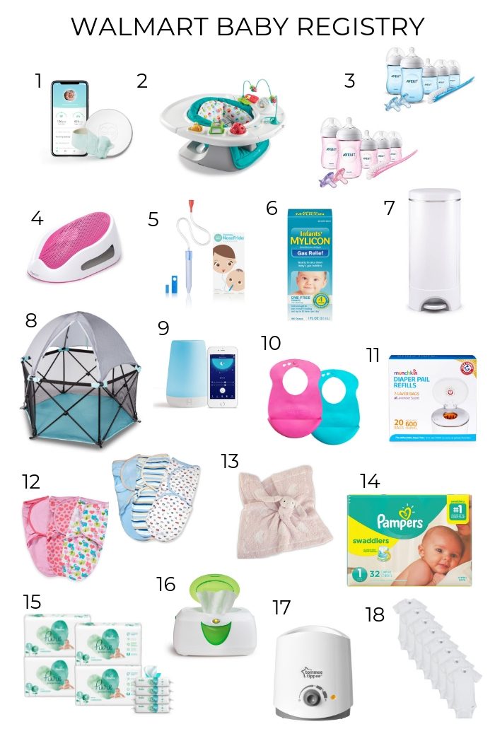 Walmart Baby Registry Must-Have by popular Utah life and style blog, A Slice of Style: collage image of Walmart baby products.