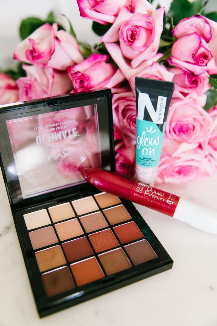 Walmart Beauty Essentials featured by top US beauty blog, A Slice of Style: image of NYX ultimate shadow palette and Neutrogena liquid highlighter 