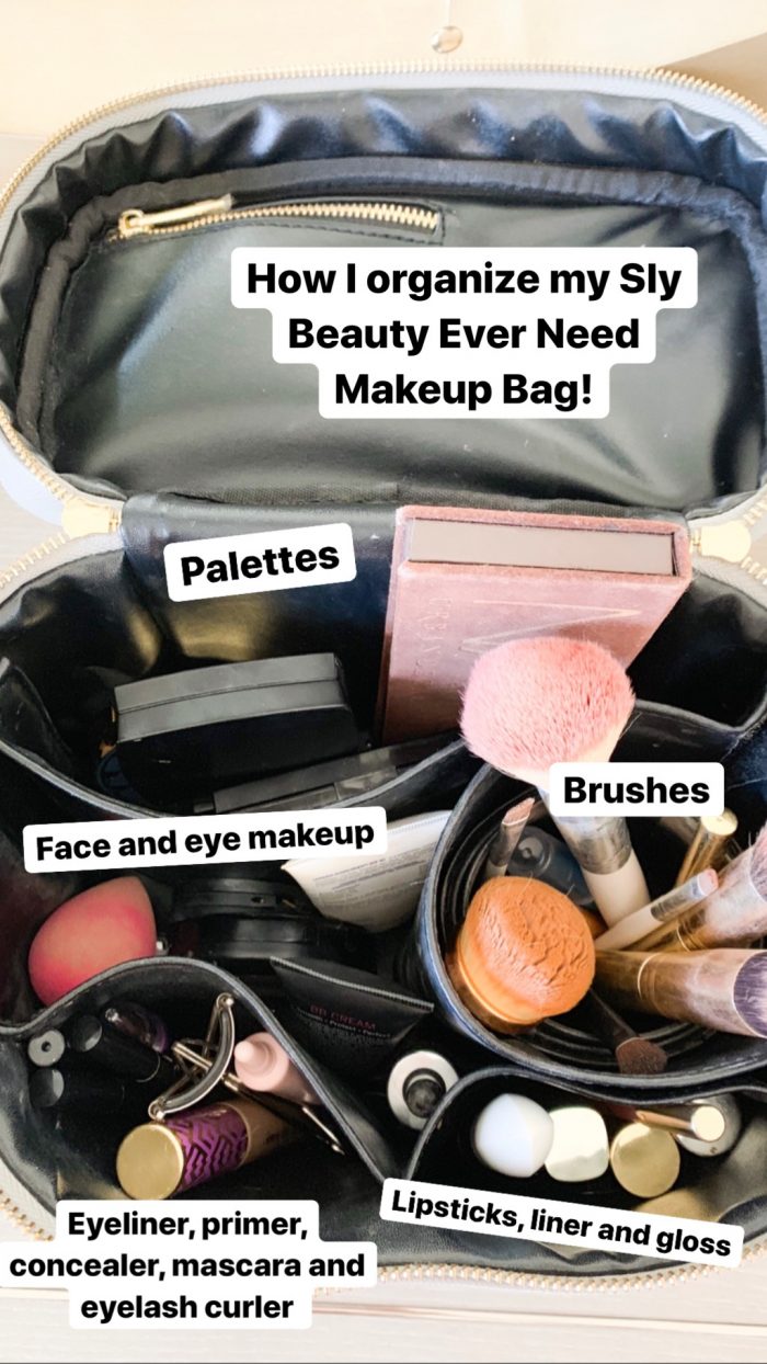 The Only Makeup Bag I'll Ever Need Again!! Sly Beauty Discount Code by popular Utah beauty blog, A Slice of Style: image of a pink Sly Beauty makeup bag with various makeup and brushes inside.