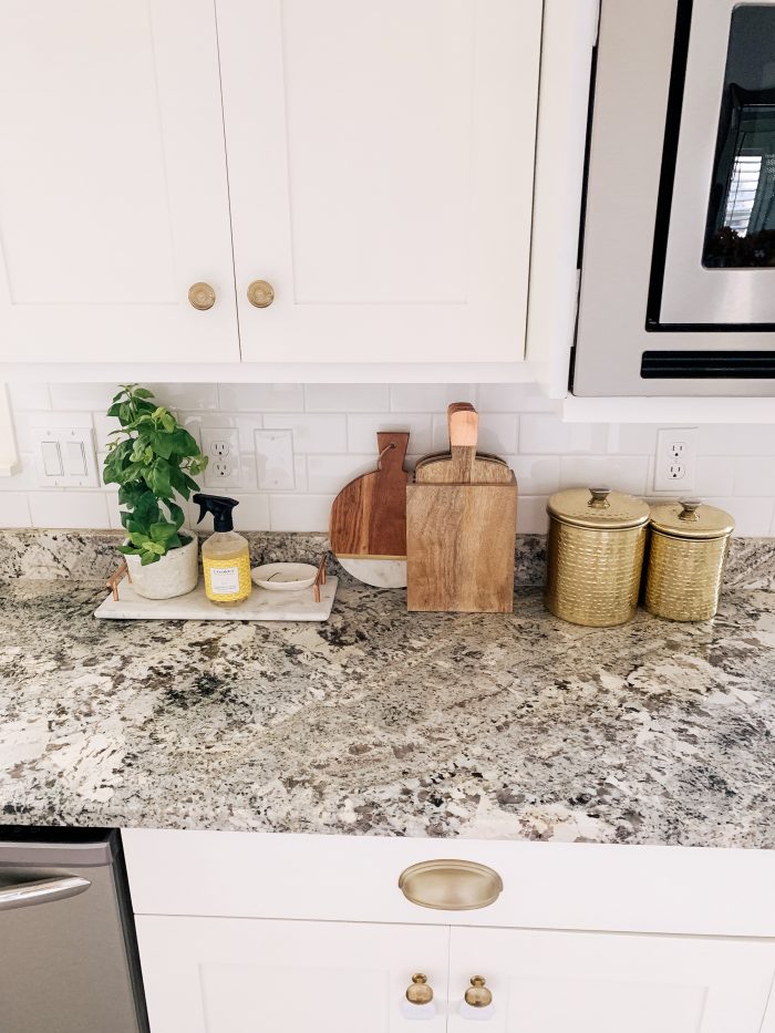 My Home Decorated for Fall! by popular Utah lifestyle blog, A Slice of Style: image of a kitchen decorated with Nordstrom Mango Wood Cutting Board Set and West Elm Reactive Glaze Vase.