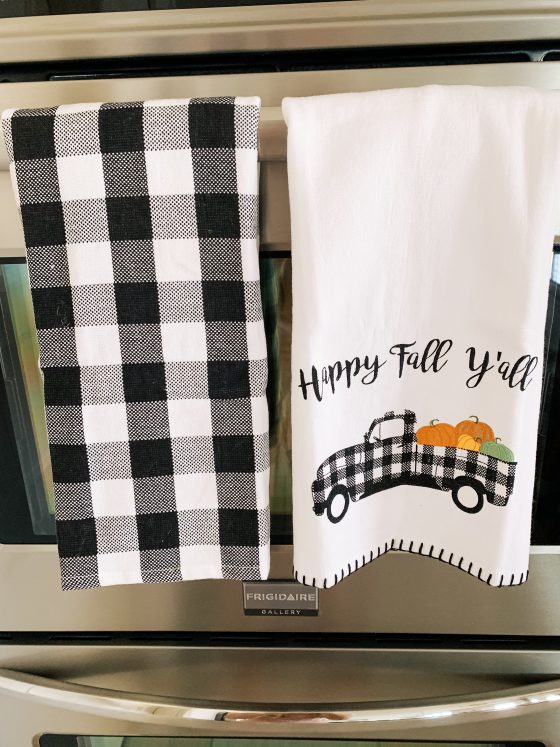 My Home Decorated for Fall! by popular Utah lifestyle blog, A Slice of Style: image of black and white buffalo plaid hand towels. 