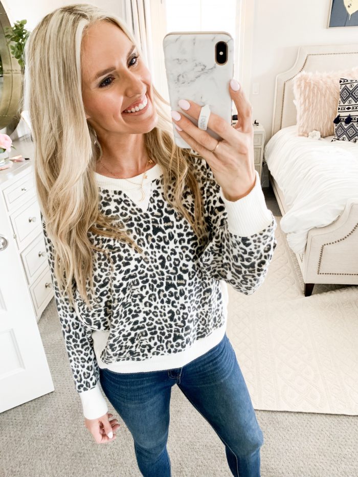 Walmart Fall Fashion Haul! by popular Utah fashion blog, A Slice of Style: image of a woman wearing a Walmart Sweet Romeo Women's Athleisure Yummy Pullover.