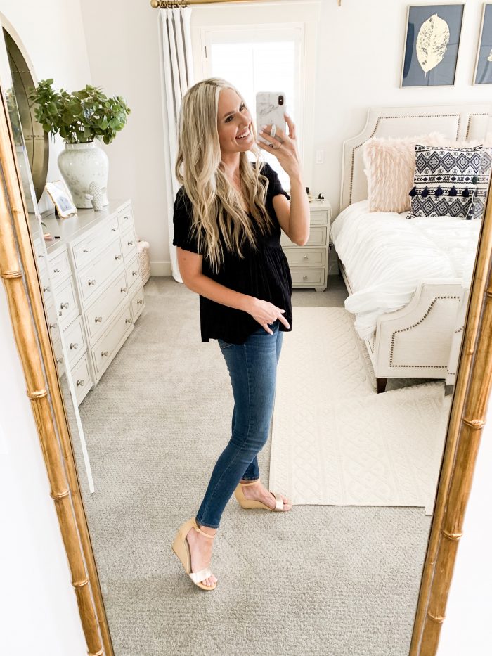 Walmart Fall Fashion Haul! by popular Utah fashion blog, A Slice of Style: image of a woman wearing a black top and Walmart Time and Tru Women's Core High Rise Skinny Jean.