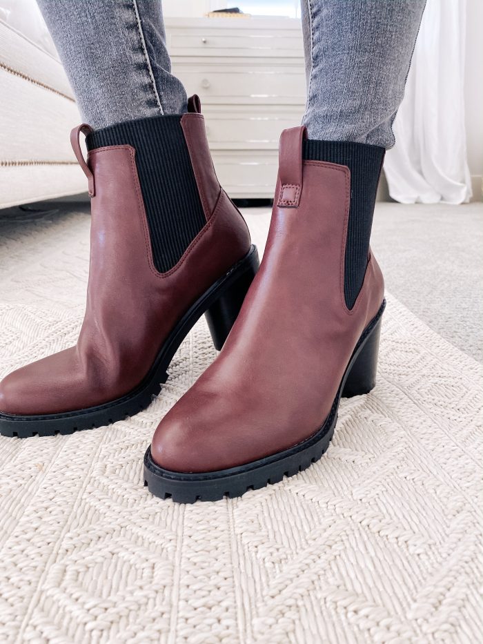 Amazon Fall Fashion Favorites featured by top US life and style blog, A Slice of Style: image of a woman wearing burgundy Chelsea boots