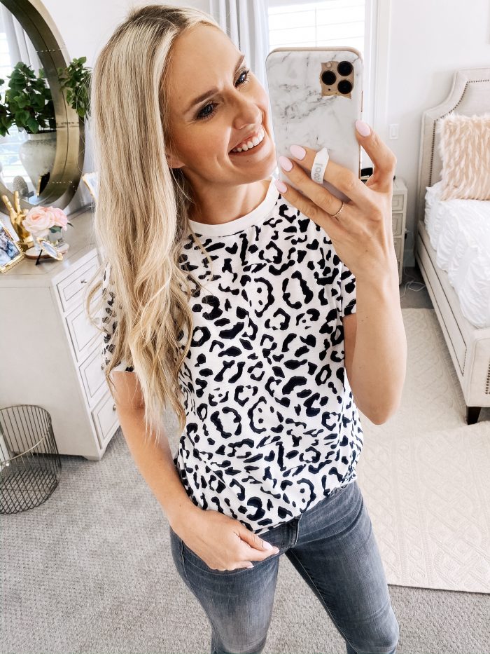 Amazon Fall Fashion Favorites featured by top US life and style blog, A Slice of Style: image of a woman wearing a leopard print tee shirt