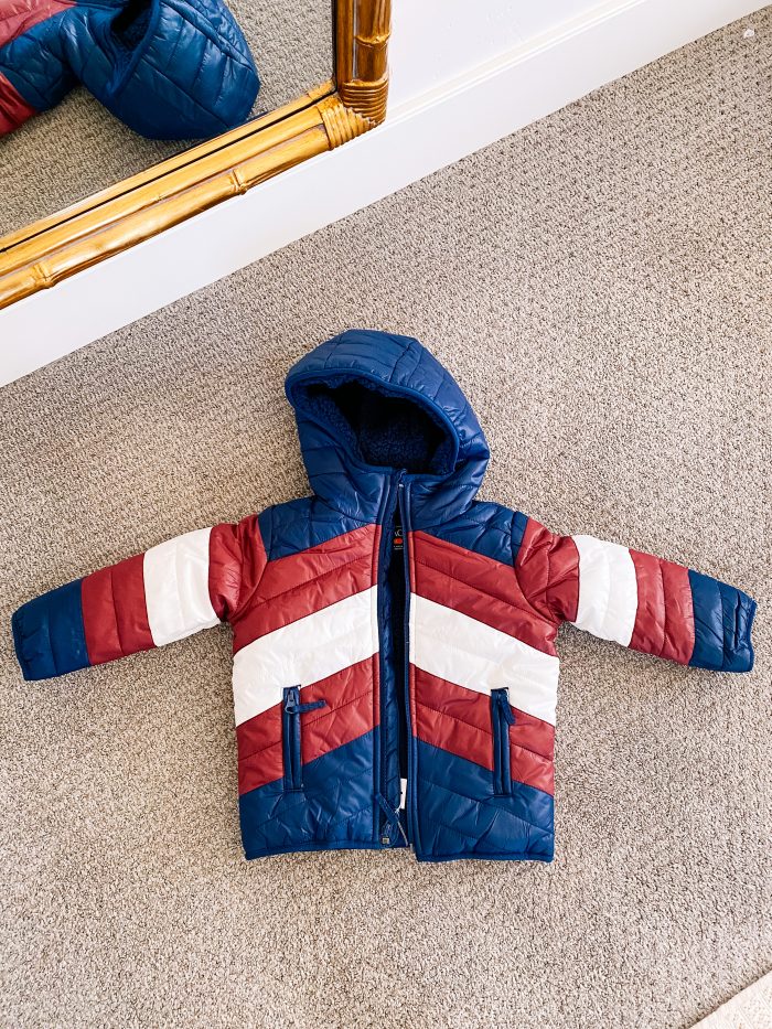 Walmart Fashion January Haul! by popular Utah mom style blog, A Slice of Style: image of a Walmart The Children's Place Baby Toddler color block jacket.