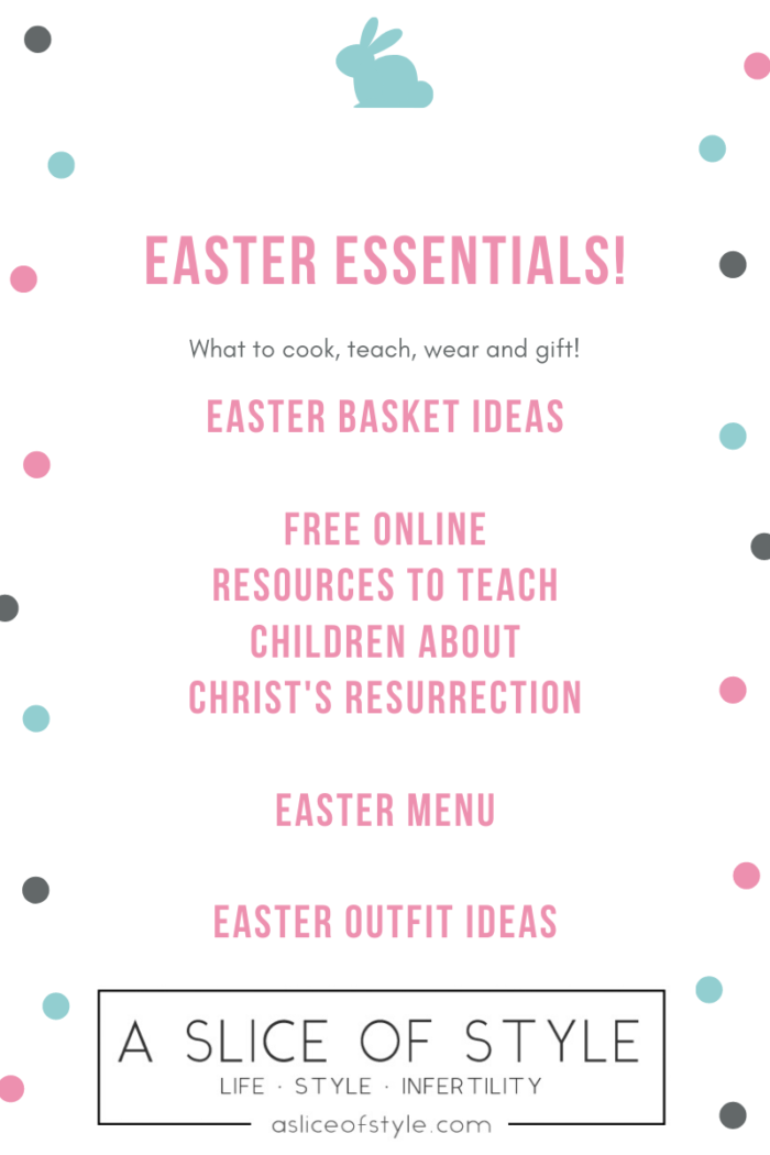 Easter Essentials by popular Utah lifestyle blog, A Slice of Style: Pinterest image of Easter essentials.