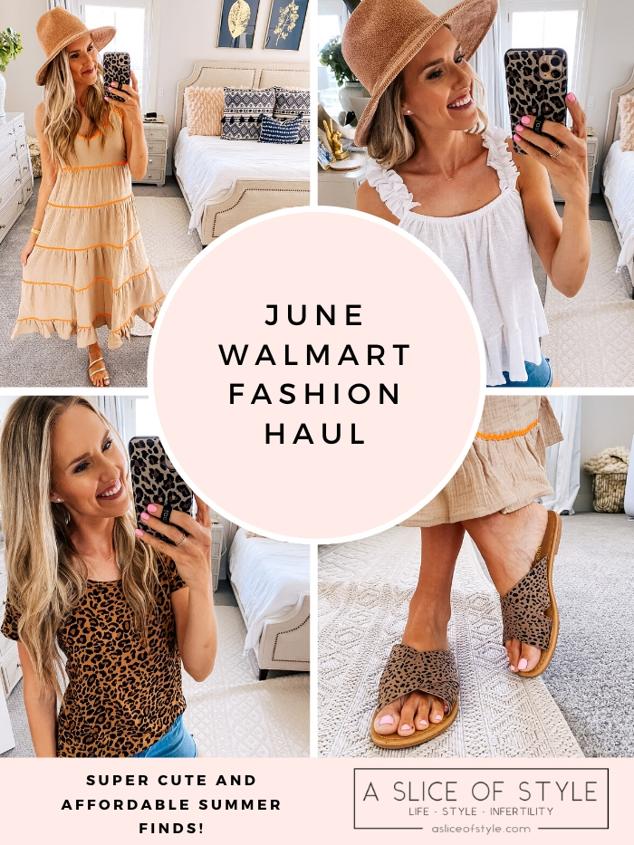 Walmart Fashion Haul for June featured by top Utah life and style blogger, A Slice of Style | Walmart Fashion by popular Utah fashion blog, A Slice of Style: Pinterest image of a woman wearing various Walmart fashion items. 