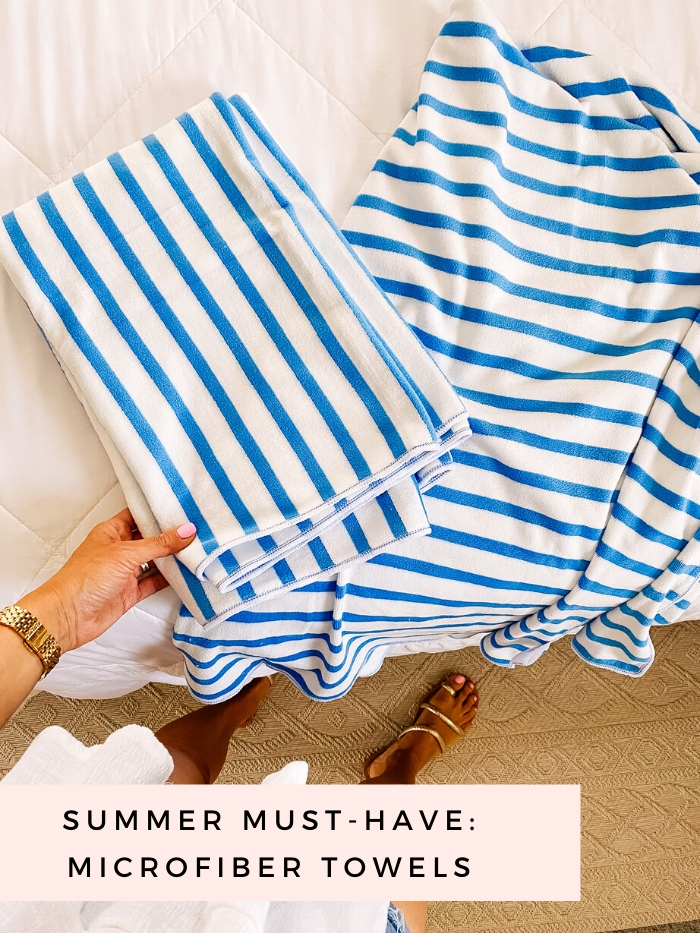Walmart Fashion Haul for June featured by top Utah life and style blogger, A Slice of Style | Walmart Fashion by popular Utah fashion blog, A Slice of Style: image of blue and white stripe Walmart Cabana Stripe Bath Towel Beach Towel 2 Piece- Multi purpose Towels.