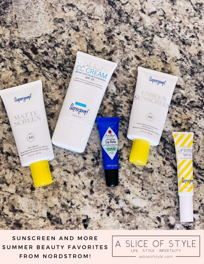 Nordstrom Beauty by popular Utah beauty blog, A Slice of Style: image of Nordstrom Soopergoop! Matte Sunscreen, SooperGoop! CC Cream, SooperGoop! Unseen Suncreen, and Soopergoop! lip screen. 