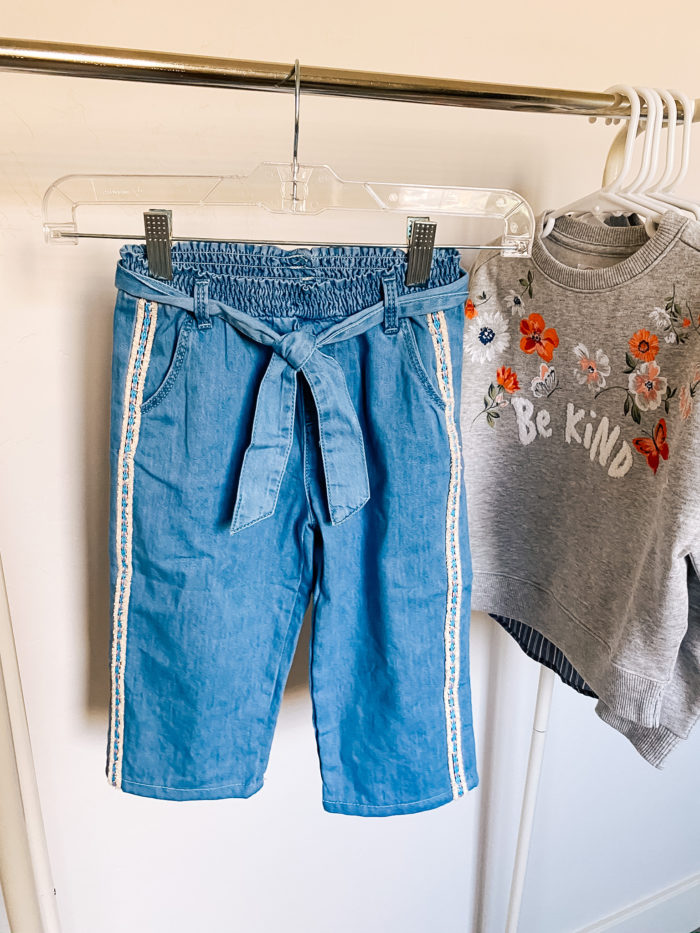 Back to School Fashion with Walmart featured by top Utah lifestyle blogger, A Slice of Style. | Walmart Back to School by popular Utah lifestyle blog, A Slice of Style: image of a pair of Walmart Wonder Nation Baby Toddler Girl Belted Wide Leg Cropped Jeans.