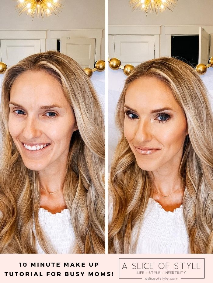 Makeup Routine by popular Utah beauty blog, A Slice of Style: before and after image of Jenica Parcell wearing and not wearing makeup. 