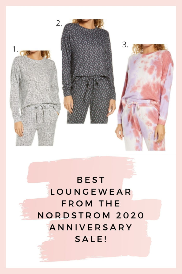 Nordstrom Anniversary Sale by popular Utah fashion blog, A Slice of Style: collage image of a Nordstrom Cozy Loungewear Set in Grey Pearl, Cozy Loungewear Set in Black Daisy, and Cozy Loungewear Set in Tie Dye