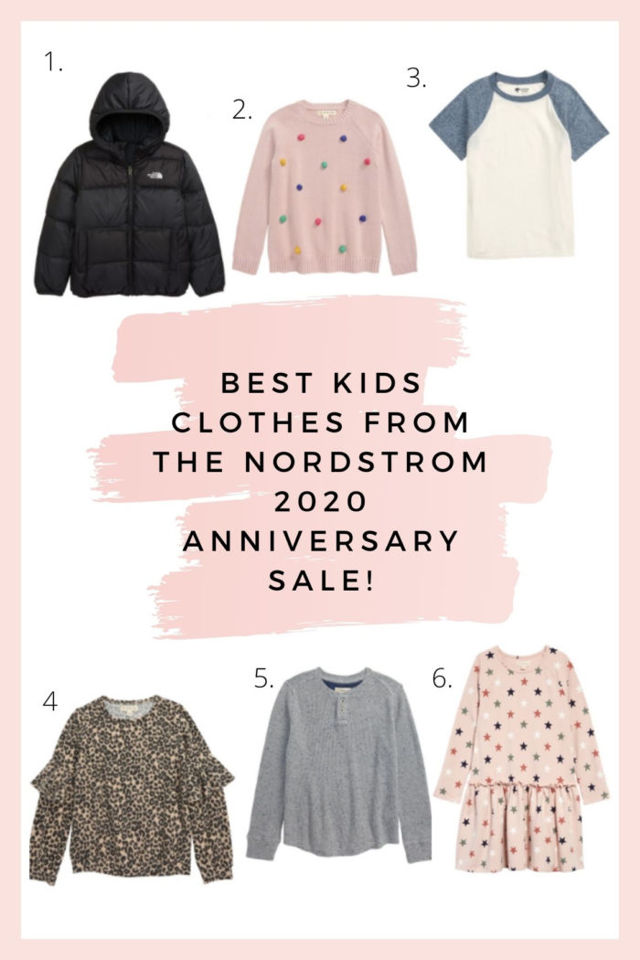 Nordstrom Anniversary Sale by popular Utah fashion blog, A Slice of Style : collage image of Water Repellent Reversible Down Jacker, Tucker and Tate Pompom Sweater, Baseball T-Shirt, Leopard Print Ruffle Sleeve Pullover, Tucker and Tate Waffle Henley, and Tucker and Tate Drop Hem Dress