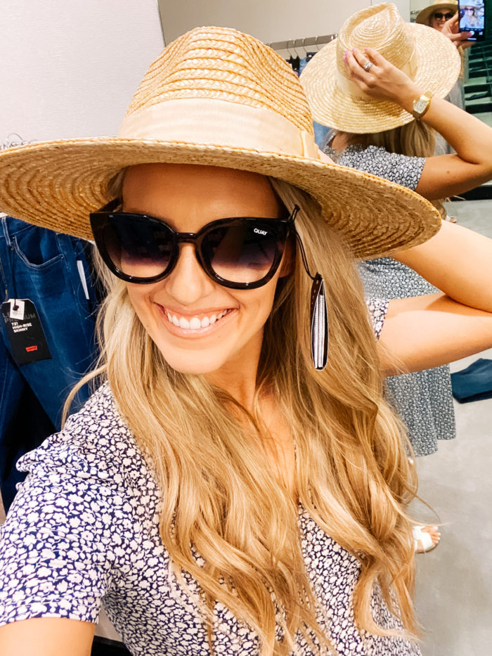 Nordstrom Anniversary Sale by popular Utah fashion blog, A Slice of Style: image of a Jenica Parcell wearing a Nordstrom Joanna Straw Hat BRIXTON and Nordstrom Quay Australia Noosa 55mm Cat Eye Sunglasses.