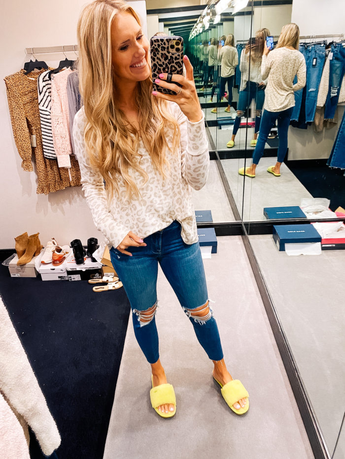 Nordstrom Anniversary Sale by popular Utah fashion blog, A Slice of Style: image of Jenica Parcell wearing a pair of Nordstrom Ripped High Waist Raw Hem Crop Skinny Jeans FRAME. 