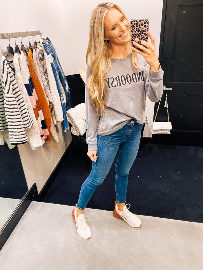 Nordstrom Anniversary Sale by popular Utah fashion blog, A Slice of Style: image of Jenica Parcell wearing a pair of Nordstrom Rag & Bone Nina High Waist Ankle Skinny Jeans. 