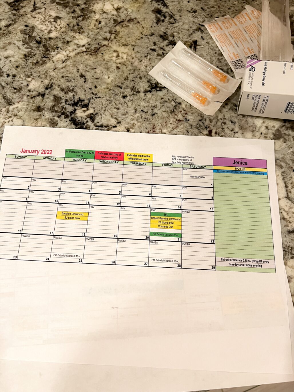 IVF calendar