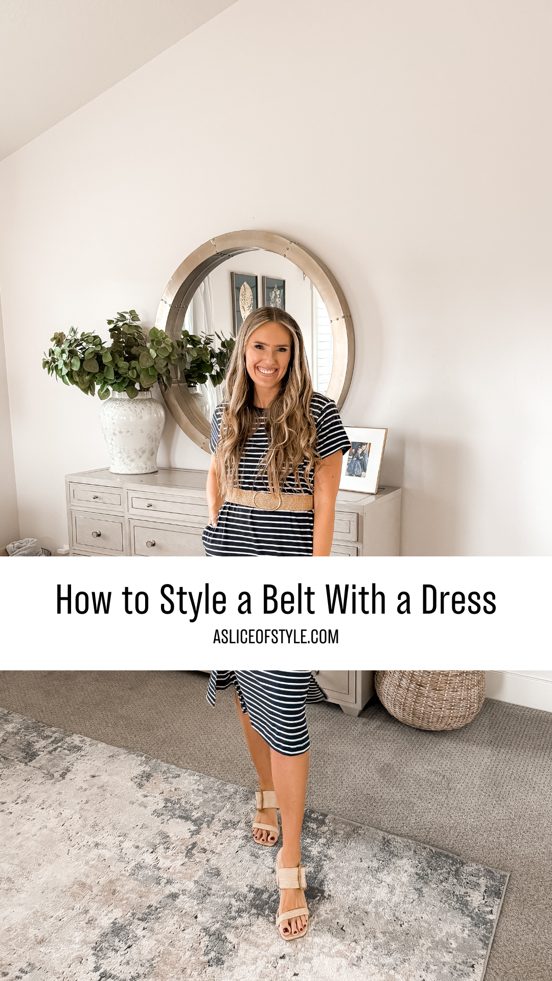white christmas dresses Blue Striped Button Down Dress With Belt main image 1