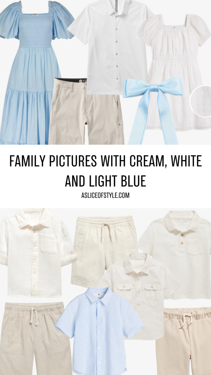 Family Pictures with Cream, White and Light Blue